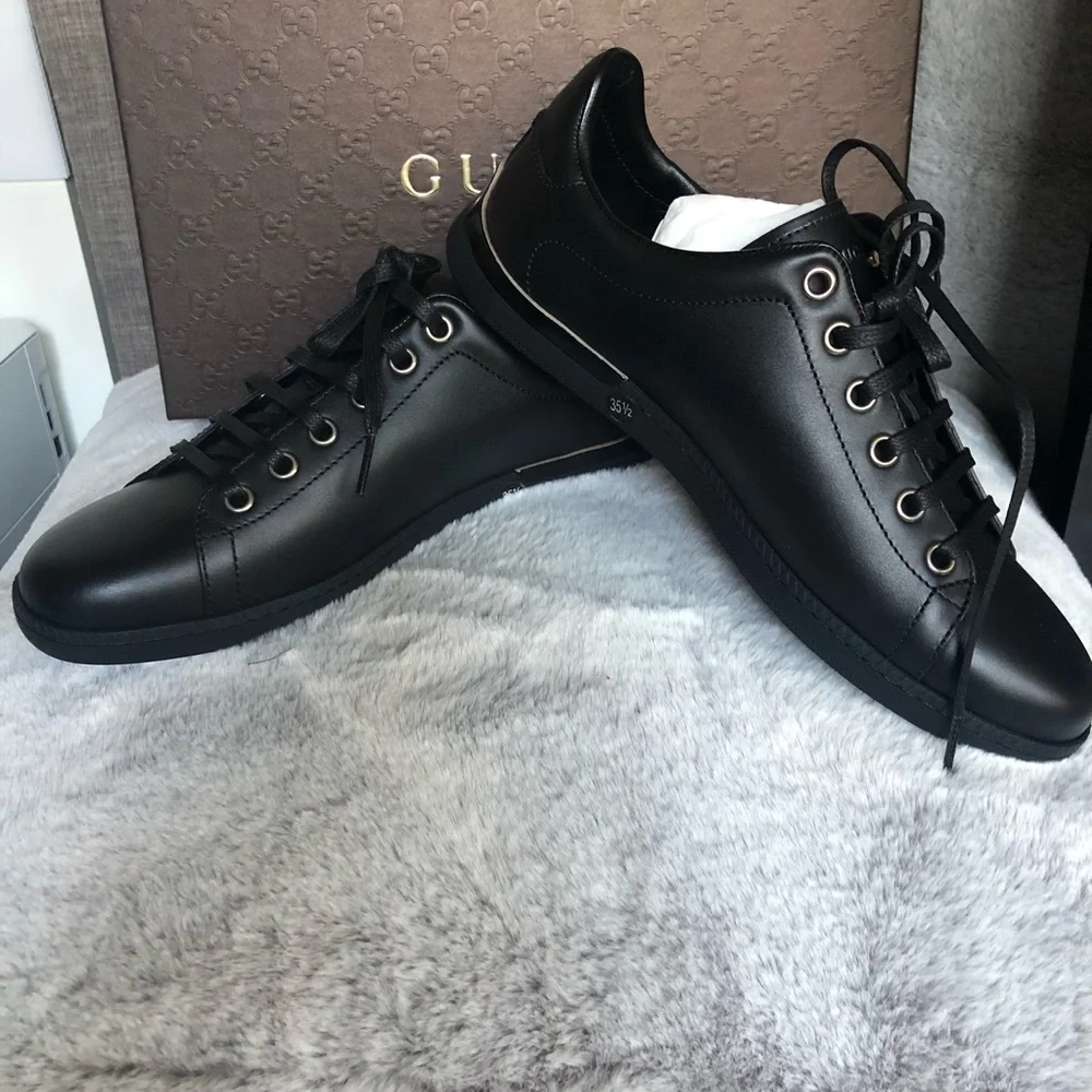 NWT Gucci Black Embossed Calfskin Leather Sneakers – Size 5.5, Made in Italy - Picture 4 of 7